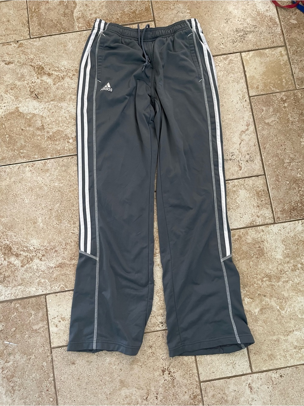 Adidas Gray Track Pants with White Stripes